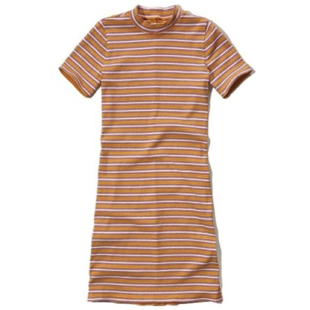 Hollister Mock Neck Ribbed Yellow Bodycon Dress M